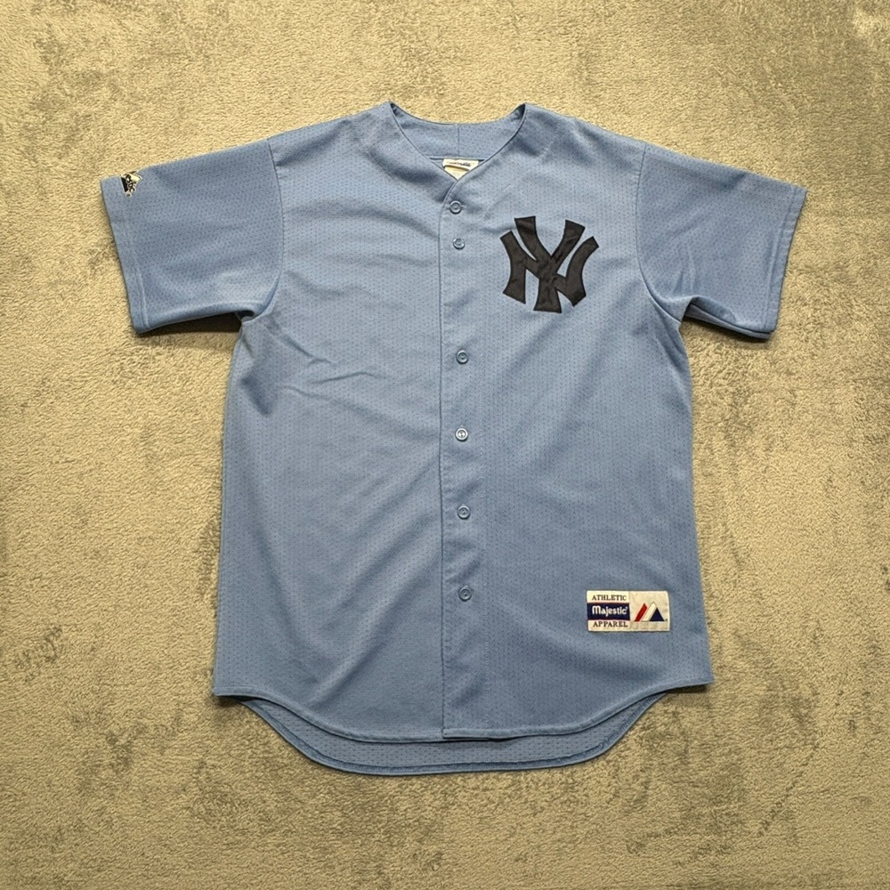 Vintage New York Yankees Majestic Button Jersey Mens‎ Large Blue MLB Baseball